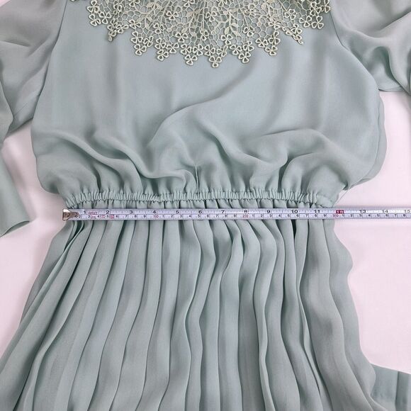 VTG 80s Dress Accordion Crochet Lace Mint Green Long Sleeve Sz 8 IN THE MOOD - Picture 14 of 16